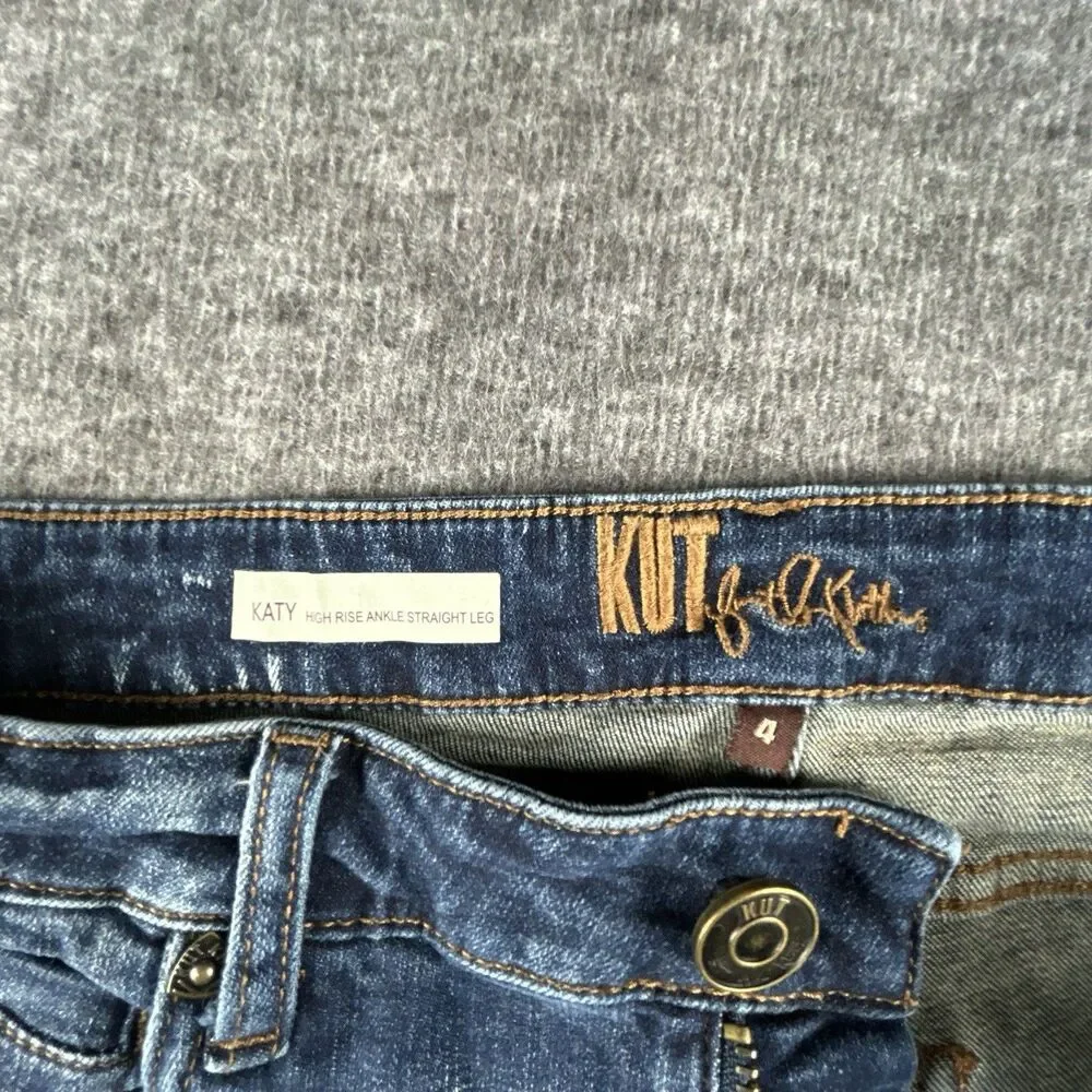 Kut from the Kloth Katy Ankle Jeans Womens Sz 4 28x26 Straight Leg Dark Wash - Picture 8 of 15